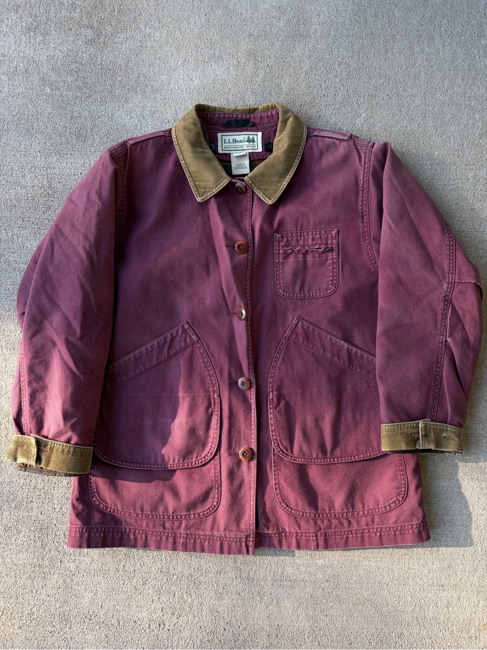 LLbean field coat barn jacket chore plum corduroy plaid lined coat burgundy - Picture 12 of 13